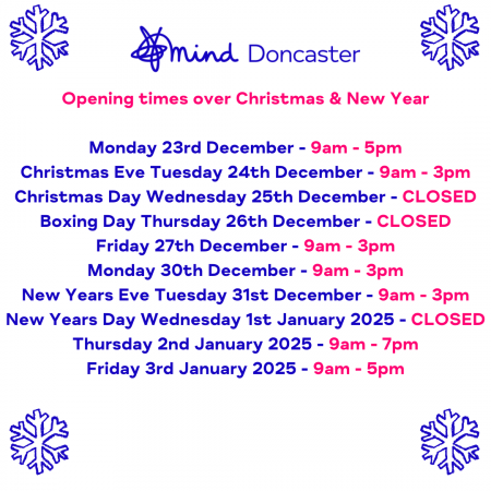 Doncaster Mind Festive Opening Hours